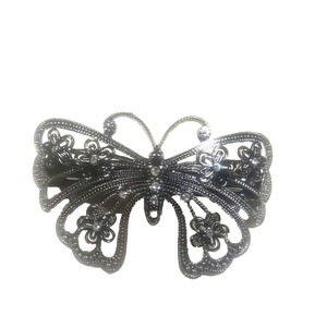 Black Butterfly Metal Flowers Rhinestone Hair Barrettes Tension Clip